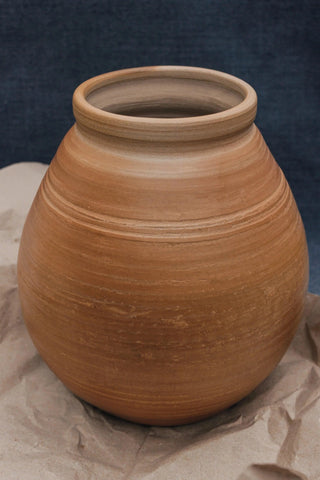 antique stoneware pitcher handmade rustic pottery unique smoke-fired design detail