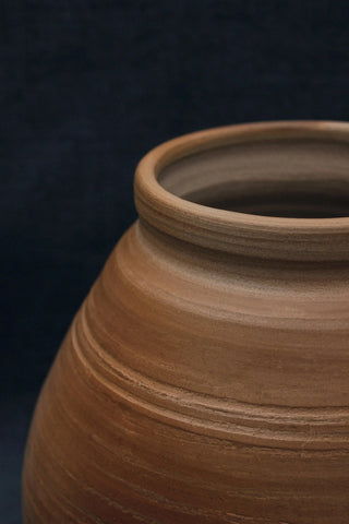 antique stoneware pitcher handmade rustic pottery unique smoke-fired design lifestyle view