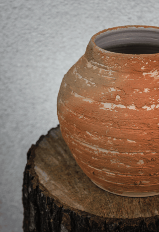 handmade clay pitcher unique antique stoneware vessel rustic ceramic pottery top view