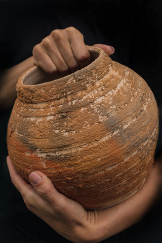 handmade clay pitcher unique antique stoneware vessel rustic ceramic pottery detail