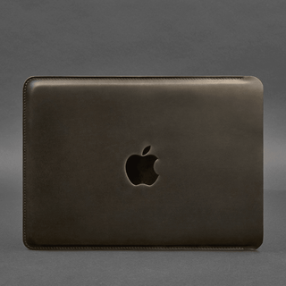 leather macbook pro sleeve handmade 14 inch laptop cover apple logo angle view