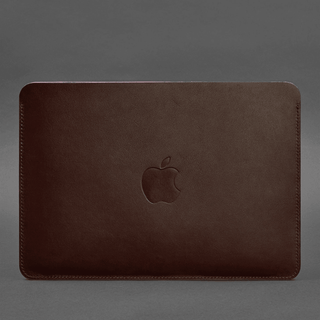 leather macbook sleeve handmade 15-16 inch laptop cover apple logo angle view