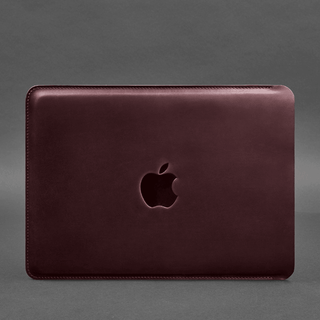 leather macbook sleeve handmade 15-16 inch laptop cover apple logo top view