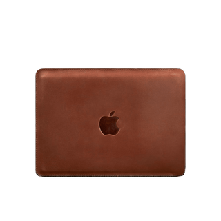 leather macbook sleeve handmade 15-16 inch laptop cover apple logo front view