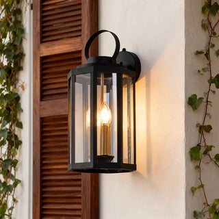 ALUNI Black Outdoor Wall Light – Transparent Glass Exterior Sconce