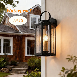 ALUNI Black Outdoor Wall Light – Transparent Glass Exterior Sconce