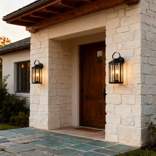ALUNI Black Outdoor Wall Light – Transparent Glass Exterior Sconce