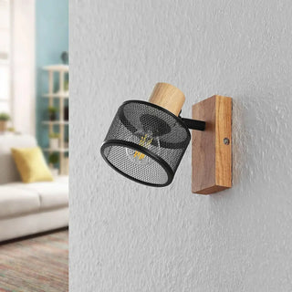 Wood metal black wall sconce installed warm white light