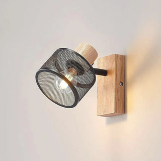 Black metal wood wall light E27 compact side view