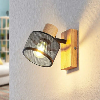 Minimalist wood metal wall sconce E27 black 10cm compact
