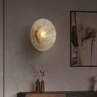 Sun style wall sconce side view gold metal glass