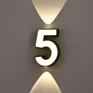 Illuminated number wall light wide view – modern black white interior