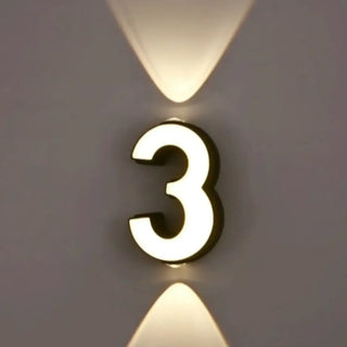 LED number wall lamp detail – white illuminated digit art light
