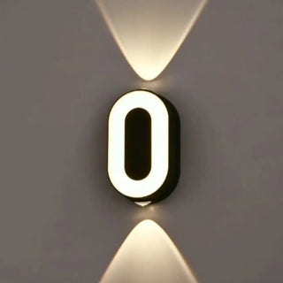 LED wall sconce illuminated number design black white – front view