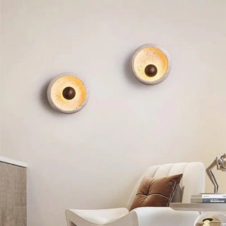 Natural stone wood wall sconce LED dimmable warm cool white