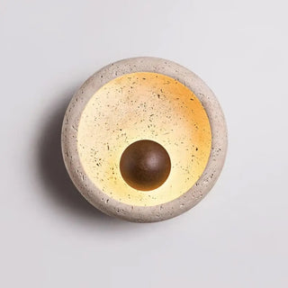 Brown stone and wood dimmable wall lamp LED Ø20cm modern