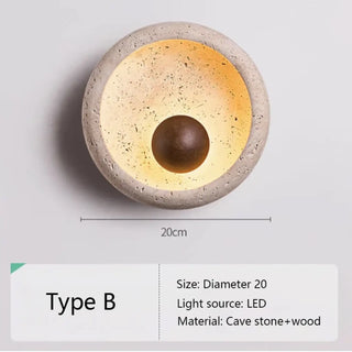 Dimmable stone wood wall lamp LED – ambient light close-up detail