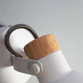 Scandinavian industrial wall sconce wood metal – close-up detail