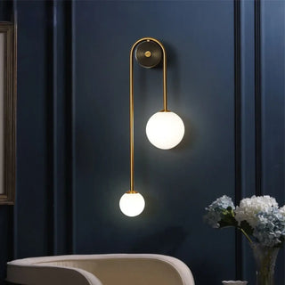 Gold wall sconce G9 LED IP65 2 opaline glass ball globes