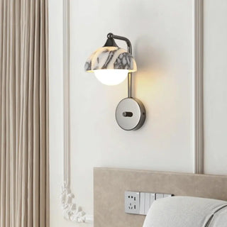 Marble wall sconce black metal globe warm 3000K glow