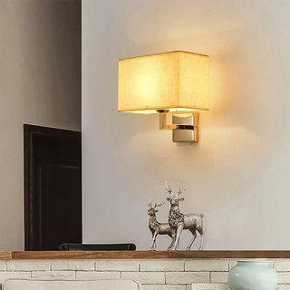 Yellow rectangular wall light E27 50cm fabric shade