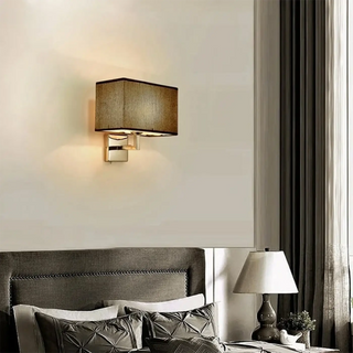 Black rectangular wall sconce E27 IP65 natural fabric