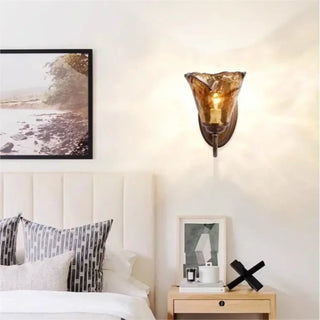 Amber glass vintage wall sconce E14 LED warm light indoor