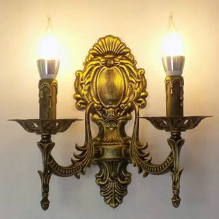 Antique candle wall sconce black iron 2-light 31x28cm