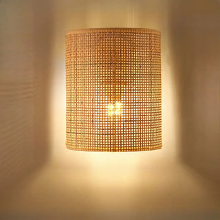 Curved bamboo wall lamp E27 Scandinavian zen cylindrical shade
