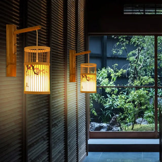 Brown rattan cylinder wall sconce – E27 LED 3000K natural boho