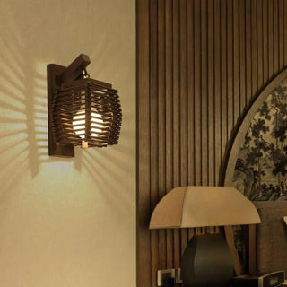 Natural rattan woven wall lamp E27 spherical bohemian light