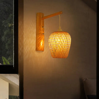 Bamboo and rattan wall sconce E27 – brown oval natural woven
