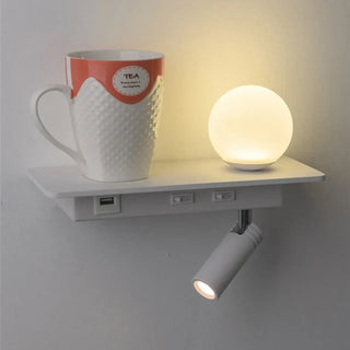 LED bedroom wall lamp white USB charging port modern sconce