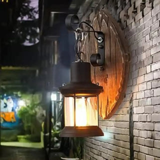 LANTE Retro Warm Wood Lantern Outdoor Wall Light – Rustic Vintage Exterior Lamp