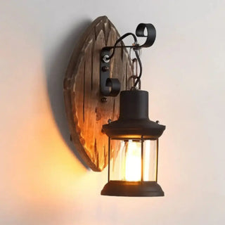 LANTE Rustic Wood Lantern Wall Light – Retro Warm Vintage Exterior Lamp