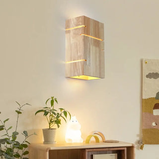 Beige wood double wall sconce E27 dimmable Nordic 2 lights