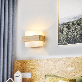 Light wood cubic wall sconce E27 LED white Scandinavian modern