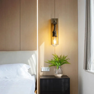 Wood and rope wall sconce IP65 – nautical coastal side angle