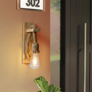Sailor rope wood wall sconce E27 beige 18.5x30cm – front view