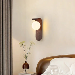 Brown curved wood G9 LED IP65 wall lamp vintage Japandi style