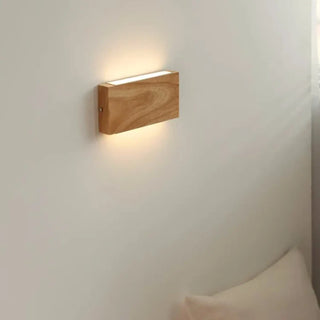 Wood acrylic wall light close-up – 2 light brown beige warm glow