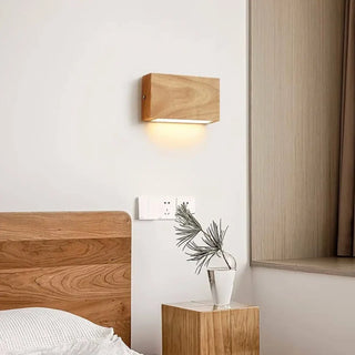 Rectangular wooden wall sconce G4 2 light – brown beige front view