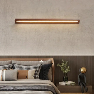 Scandinavian wall sconce LED close-up wood texture detail