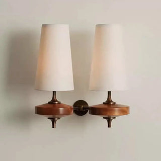 Wood fabric shade wall lamp E14 LED green detail
