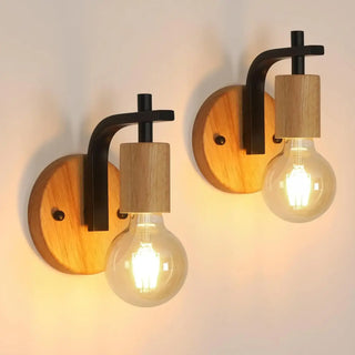 VINTANI vintage wood black metal wall sconce bulb