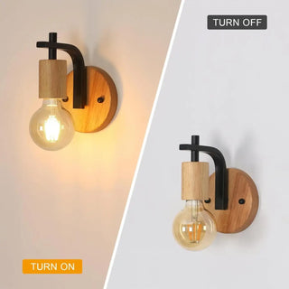 VINTANI wood metal wall light vintage exposed bulb