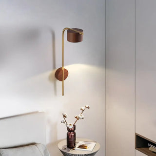 Brown walnut wood wall light close-up – G9 8W adjustable arm