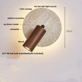 Natural wood wall sconce E27 LED travertine detail