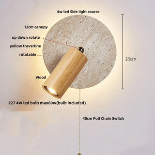 Travertine wood wall sconce E27 LED 4W side view