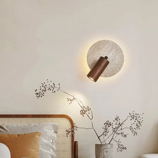 Natural wood travertine wall sconce E27 LED 18cm front